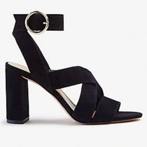 NEW Ann Taylor Margot Black Suede Ankle Strap Block Heel Sandal Size 9.5